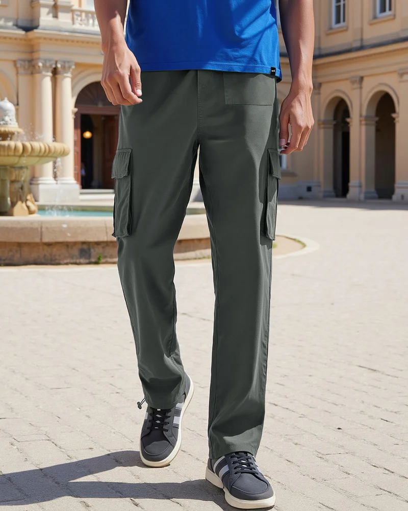 بيواكوف Men's Grey Baggy Oversized Cargo Parachute Pants